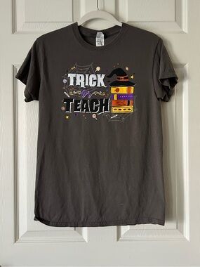 Trick or Teach Halloween Graphic Tee - Charcoal